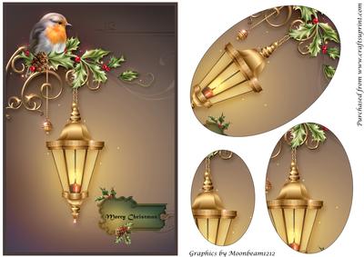 Christmas Robin on Street Lamp Oval Pyramid