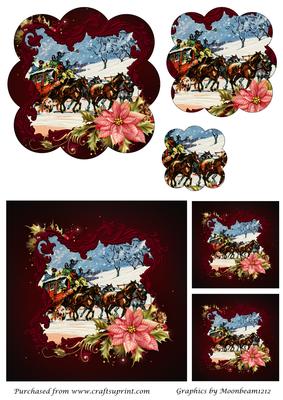 Vintage Christmas Coach Framed Scalloped Pyramid