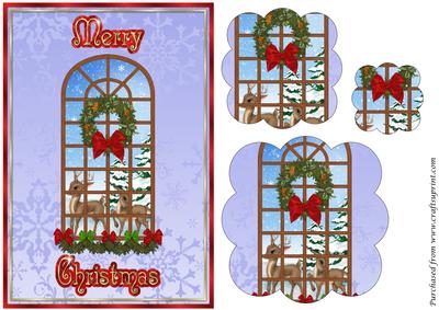 Christmas Window with Reindeers Scalloped Pyramid