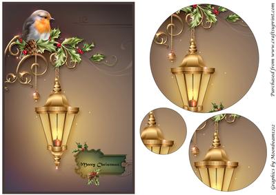 Christmas Robin on Street Lamp Circle Pyramid
