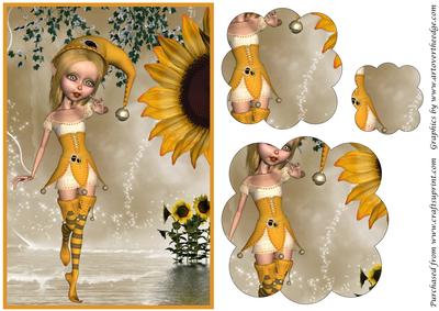 Cute Girl Elf and Sunflower Scalloped Pyramid