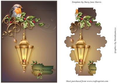 Christmas Robin on Street Lamp Panel Card Front