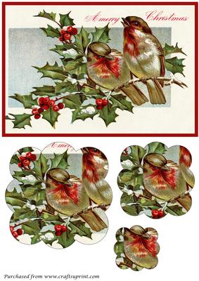 Vintage Christmas Birds Scalloped Pyramid