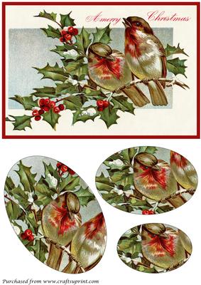 Vintage Christmas Birds Oval Pyramid