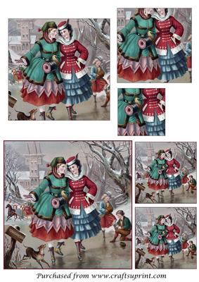 Vintage Ladies Skating Square Pyramid