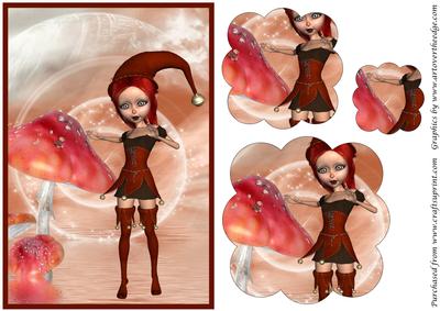 Cute Girl Elf and Mushroom Scalloped Pyramid