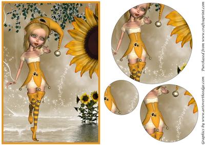 Cute Girl Elf and Sunflower Circle Pyramage