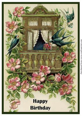 Vintage Birds and Flowers A4