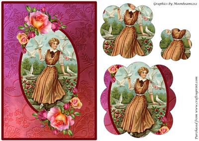 Vintage Lady with Birds Scalloped Pyramid
