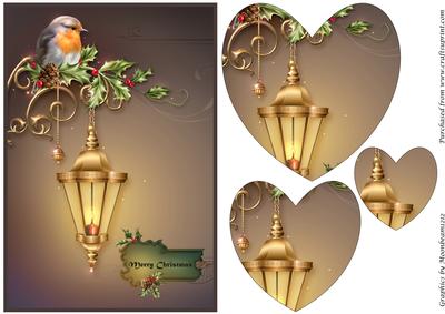 Christmas Robin on Street Lamp Heart Shaped Pyramid