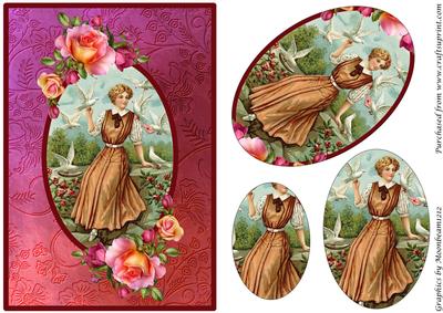 Vintage Lady with Birds Oval Pyramid