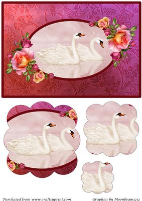 Swans in Rose Frame Scalloped Pyramid