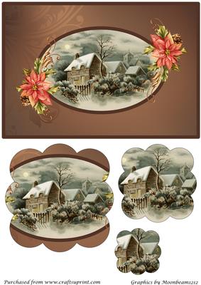 Victorian Christmas Scene Framed Scalloped Pyramid