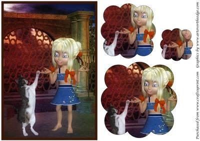 Girl and Cat Dancing Scalloped Pyramid