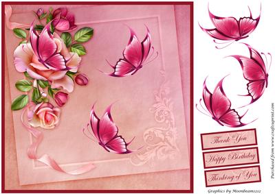 Roses with Red Butterflies Decoupage