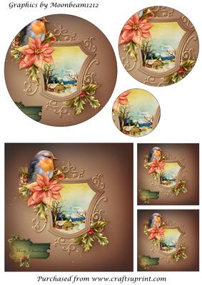 Christmas Robin and Vintage Scene Circle Pyramid