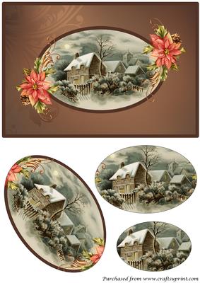 Victorian Christmas Scene Framed Oval Pyramid