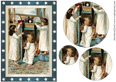Vintage Children with Christmas Stockings Circle Pyramid