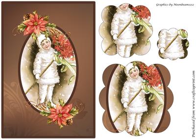 Vintage Girl with Christmas Poinsettia Scalloped Pyramid