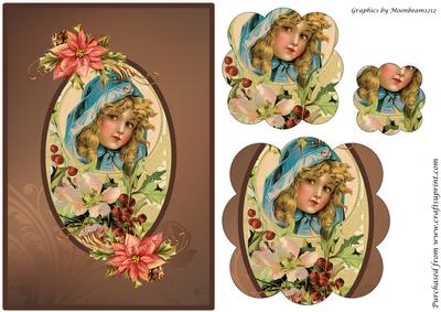Vintage Christmas Girl Scalloped Pyramid