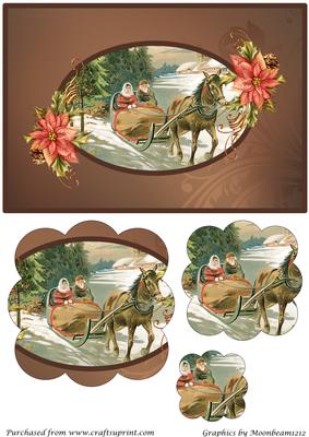 Vintage People in Christmas Sleigh Scalloped Pyramid