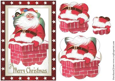 Vintage Santa in Chimney Scalloped Pyramid