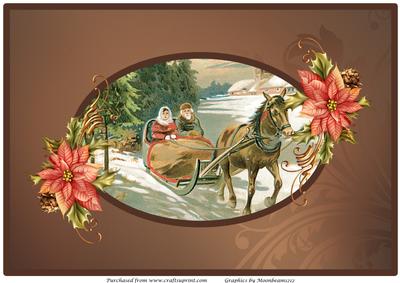 Vintage People in Christmas Sleigh A4
