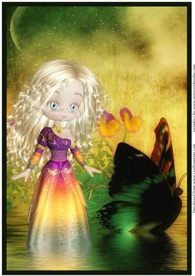 Blonde Girl and Butterfly A4