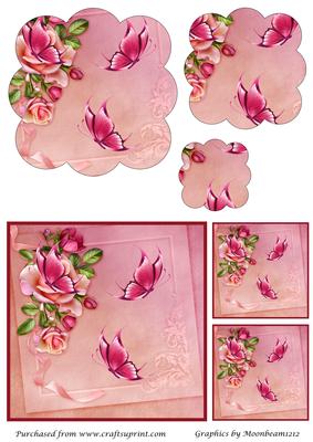 Roses with Red Butterflies Scalloped Pyramid