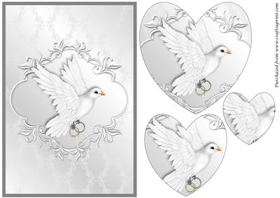 White Dove with Rings Heart Shaped Pyramid