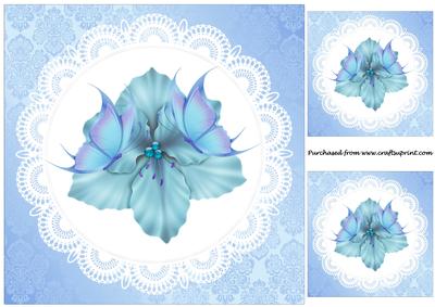 Blue Flower and Butterflies Topper