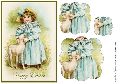 Vintage Easter Girl with Lamb Scalloped Pyramid