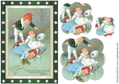 Vintage Christmas Children on Ice Scalloped Pyramid