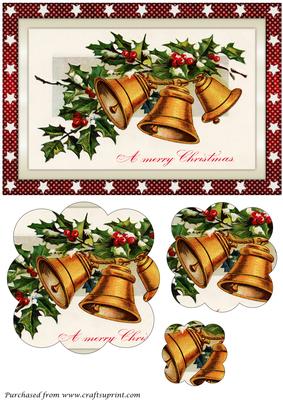 Vintage Christmas Gold Bells Scalloped Pyramid