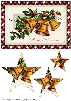Vintage Christmas Gold Bells Star Pyramid