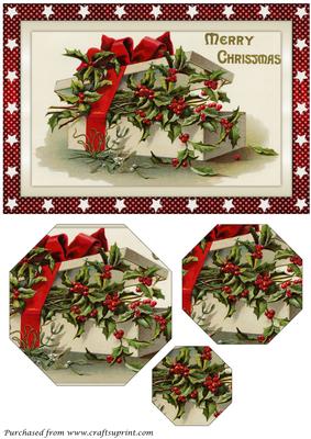Christmas Gift Box with Holly Octagon Pyramid