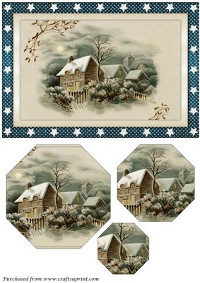 Vintage Christmas Scene Octagon Pyramid