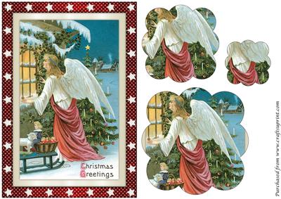 Vintage Christmas Angel at Window Scalloped Pyramid
