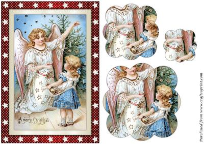 Vintage Girl and Christmas Angel Scalloped Pyramid