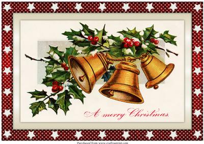 Vintage Christmas Gold Bells A4