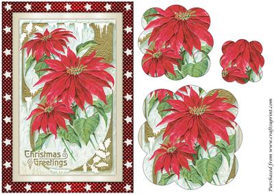 Vintage Christmas Poinsettias Scalloped Pyramid