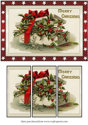 Christmas Gift Box with Holly Panel Card