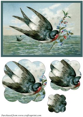 Vintage Bird with Flowers Scalloped Pyramid