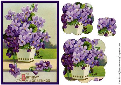 Vintage Purple Flowers Scalloped Pyramid