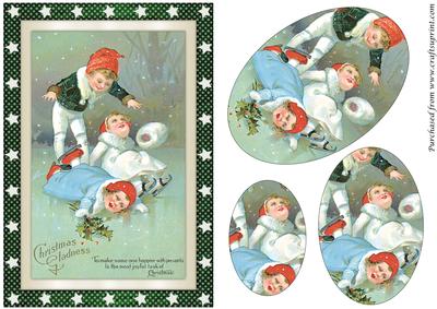 Vintage Christmas Children on Ice Oval Pyramid