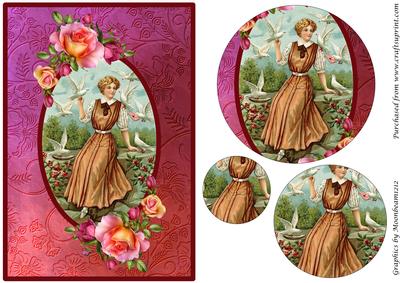 Vintage Lady with Birds Circle Pyramid