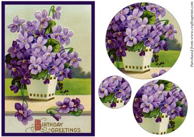 Vintage Purple Flowers Circle Pyramid