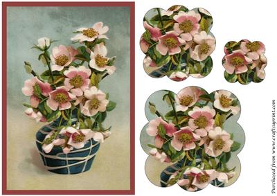 Vintage Vase with Pink Flowers Scalloped Pyramid