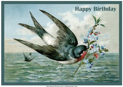 Vintage Bird with Flowers A4