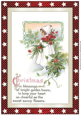 Vintage Christmas Girl with Flowers A4